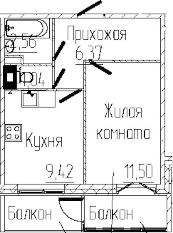 1-комнатная квартира 32.95 м², 5/8 эт., ЖК «SERTOLOVO PARK»